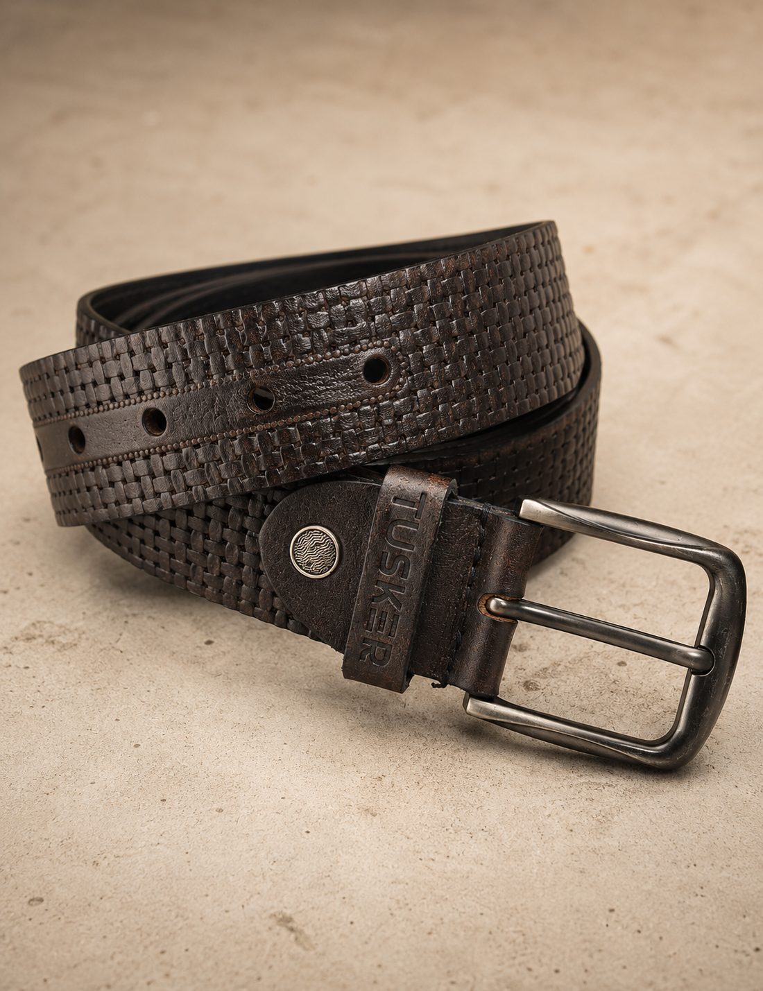 Tusker Heritage Weave Genuine Buffalo Leather Belt  Vintage Brown