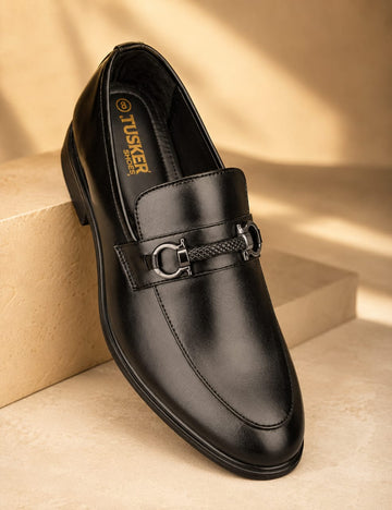 Tusker Shoes Men's Black Formal Horsebit Loafers | Premium Slip-On Dress Shoes