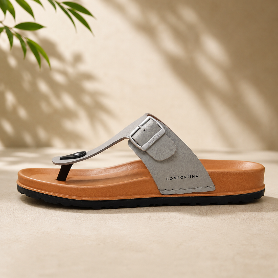 Premium Soft Bed Women’s Sandals | Cushioned Footbed with Adjustable Buckle Strap | Beige Grey
