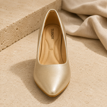 Tusker Aurelia Women's Block Heel Pumps – Champagne Gold