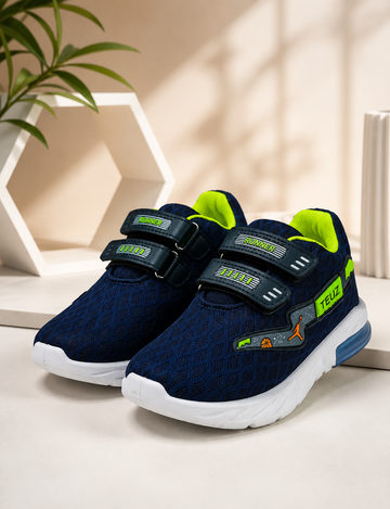 Tusker Kids’ Sports Running Shoes with Double Velcro Straps – Navy Blue & Neon Green