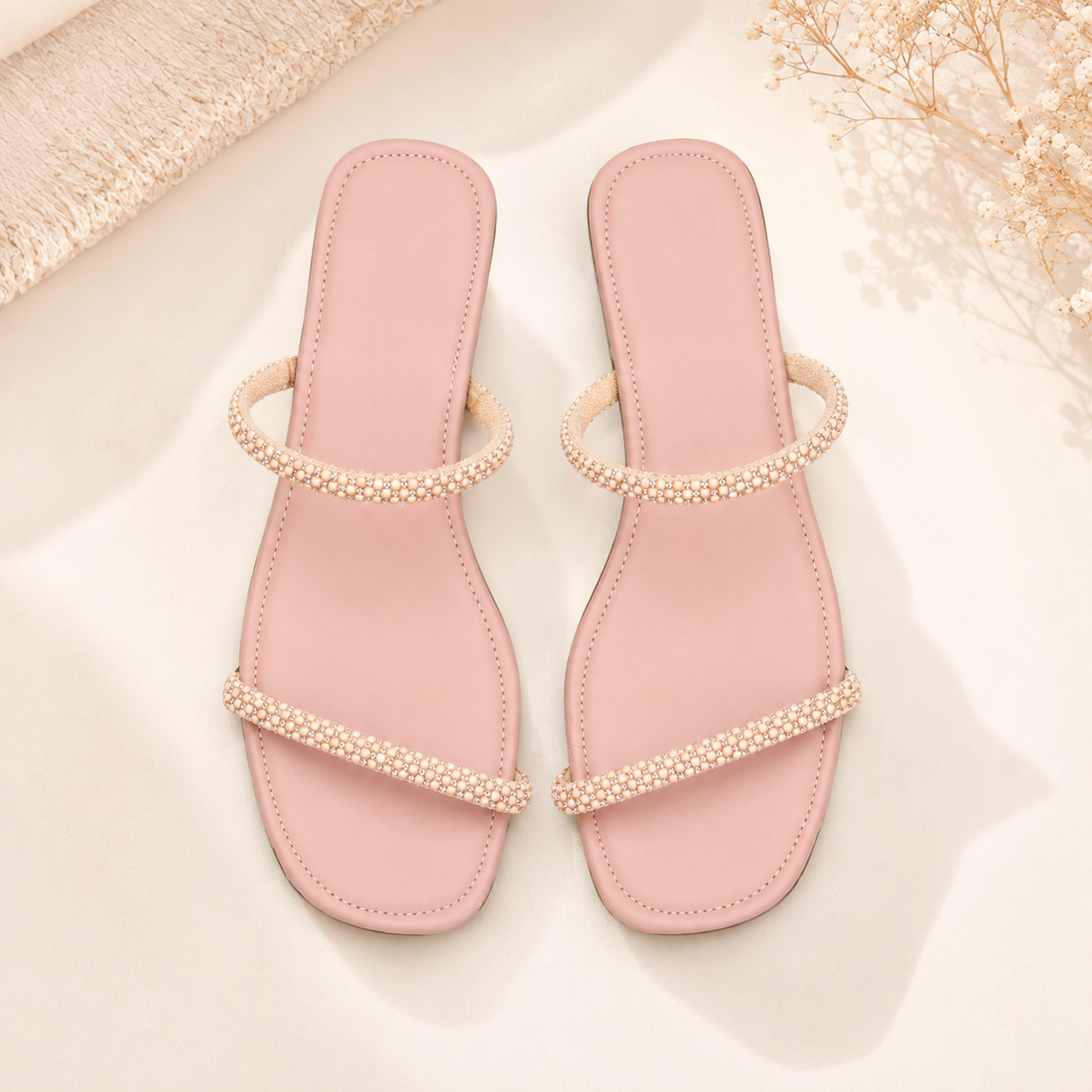 * Tusker Bella | Women’s Embellished Flat Sandals – Blush Pink
