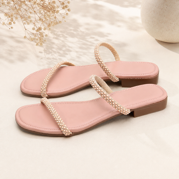 * Tusker Bella | Women’s Embellished Flat Sandals – Blush Pink