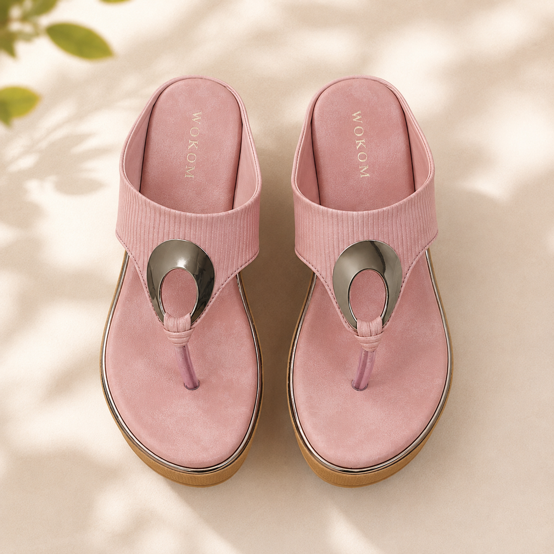 Premium Women’s Wedge Sandals | Cushioned Comfort Footbed | Elegant Metallic Detail | Pink