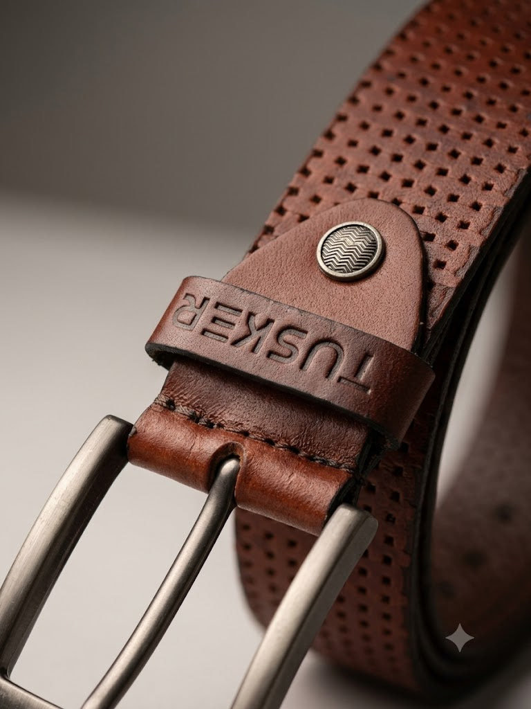 Tusker Signature Grid-Textured Premium Leather Belt
