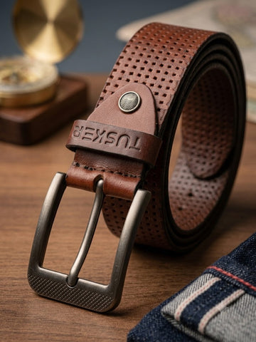 Tusker Signature Grid-Textured Premium Leather Belt