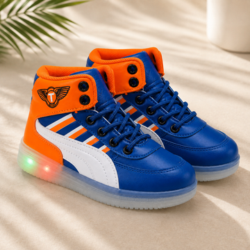 FlashForce Kids LED Light Shoes – High-Top Sneakers  Blue & Orange