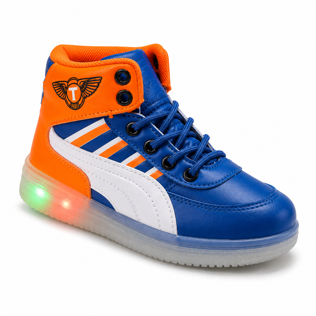 FlashForce Kids LED Light Shoes – High-Top Sneakers  Blue & Orange