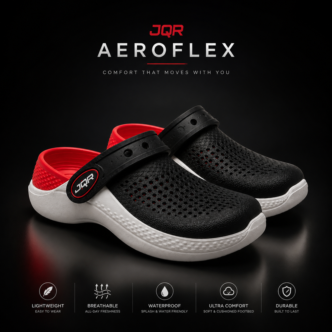 AeroFlex | Men’s Lightweight Waterproof Comfort Clogs Red Black