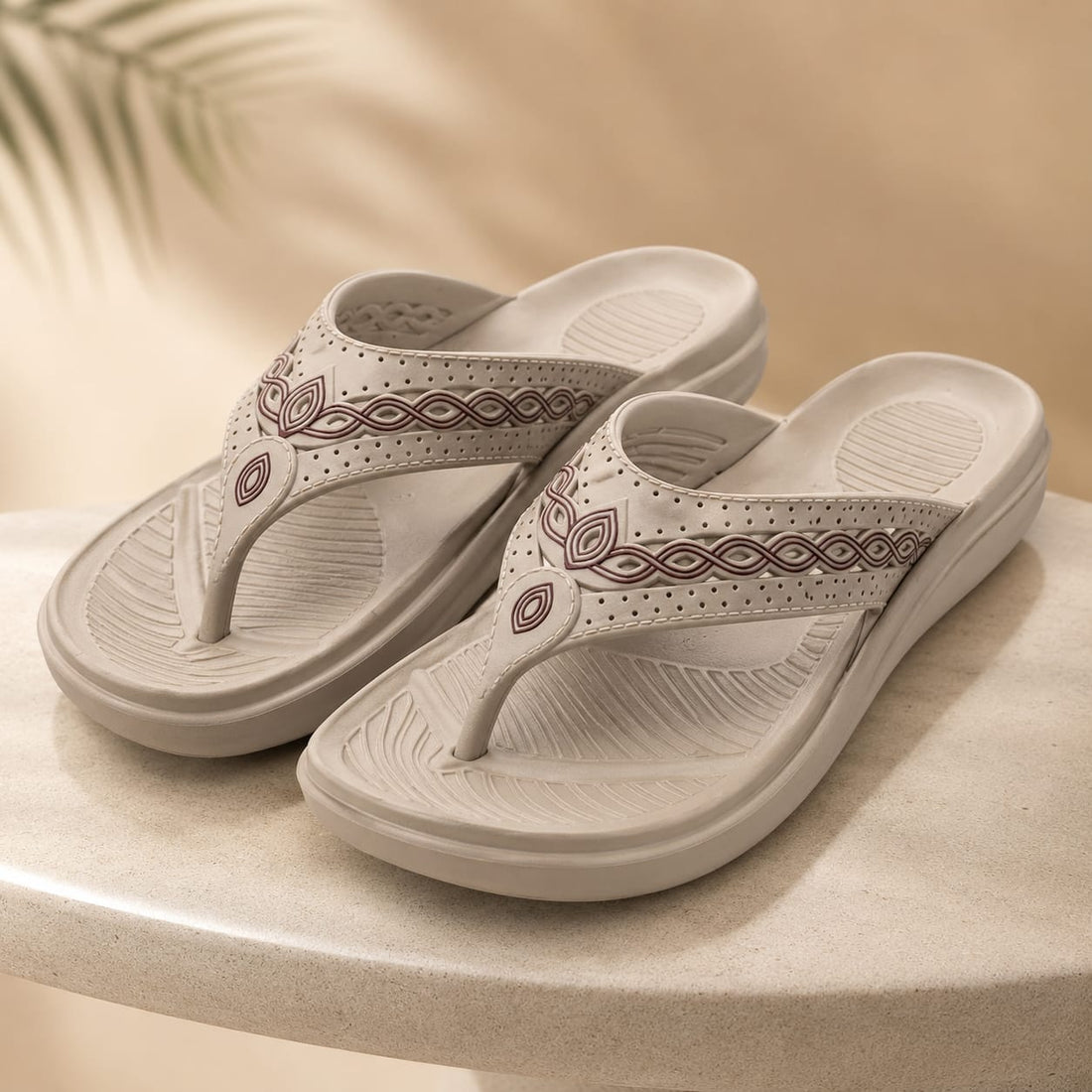 ComfortSte Women's Jewel V-Strap EVA Everyday Slippers – Beige