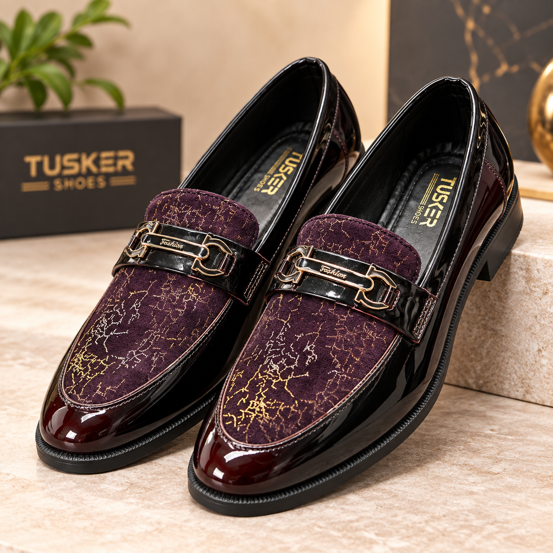 Royal Merlot | Men’s Burgundy Patent & Textured Premium Loafers