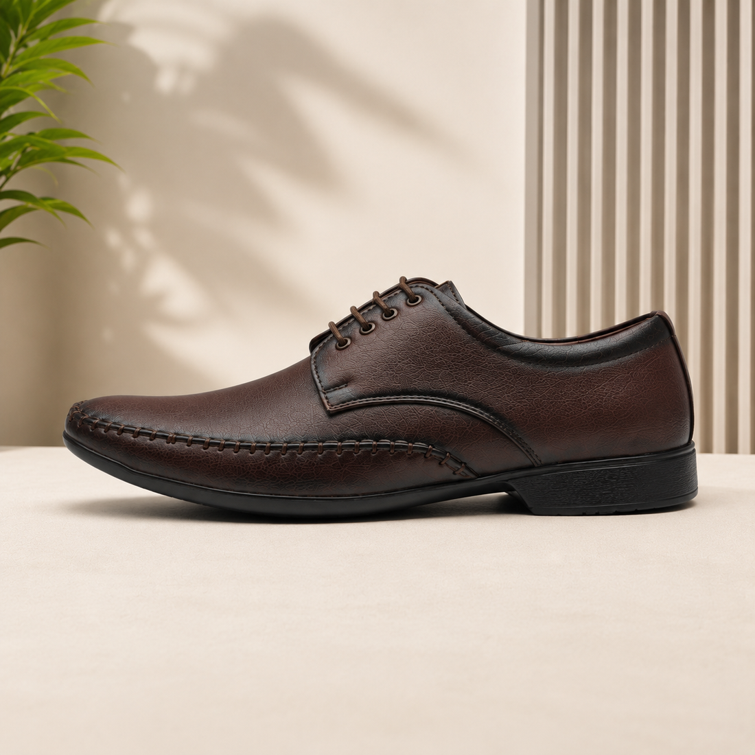 Men’s Coffee Brown Formal Lace-Up Shoes – Classic Moc Toe Office & Occasion Wear