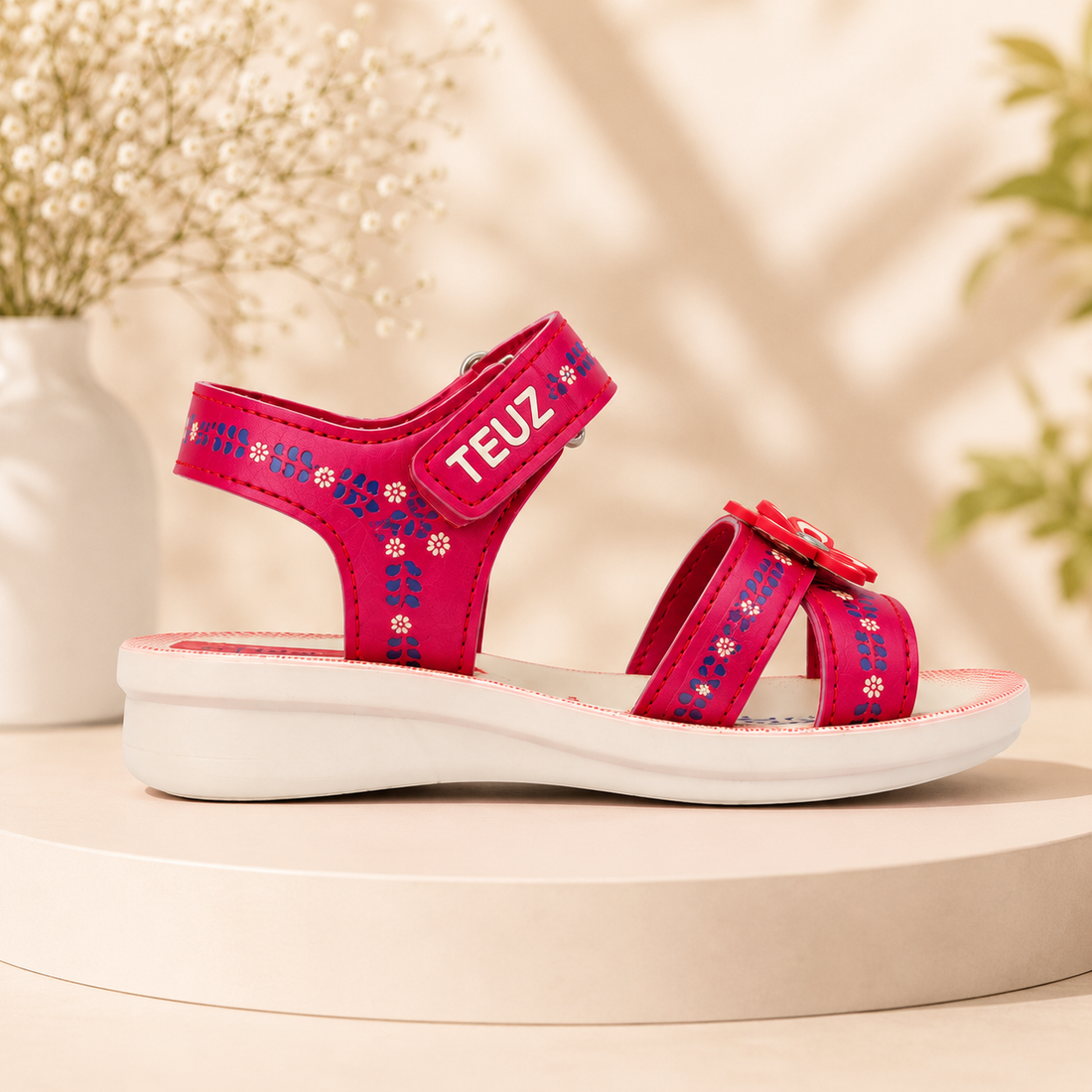 TUEZ Girls Sandals | Floral Printed Kids Sandals with Velcro Strap