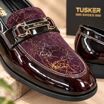 Royal Merlot | Men’s Burgundy Patent & Textured Premium Loafers
