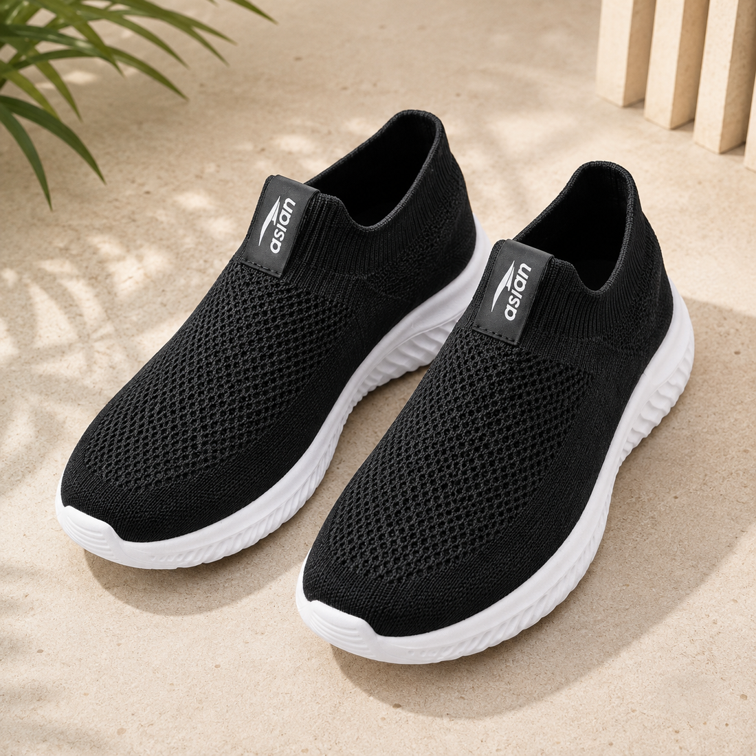 Men’s Black Lightweight Slip-On Sneakers – Knit Walking, Gym & Casual Sports Shoes