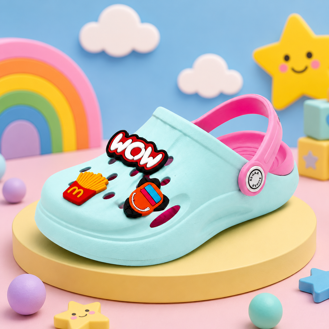 Tusker Kids Splash Pop EVA Clogs | Lightweight Cartoon Garden Clogs for Boys & Girls | Sea Blue & Pink